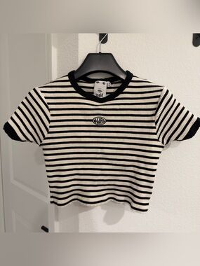 Black & White Striped Ribbed Crop Top
